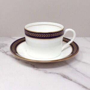 Vintage Coalport Bone China Blue Wheat Flat Cup and Saucer